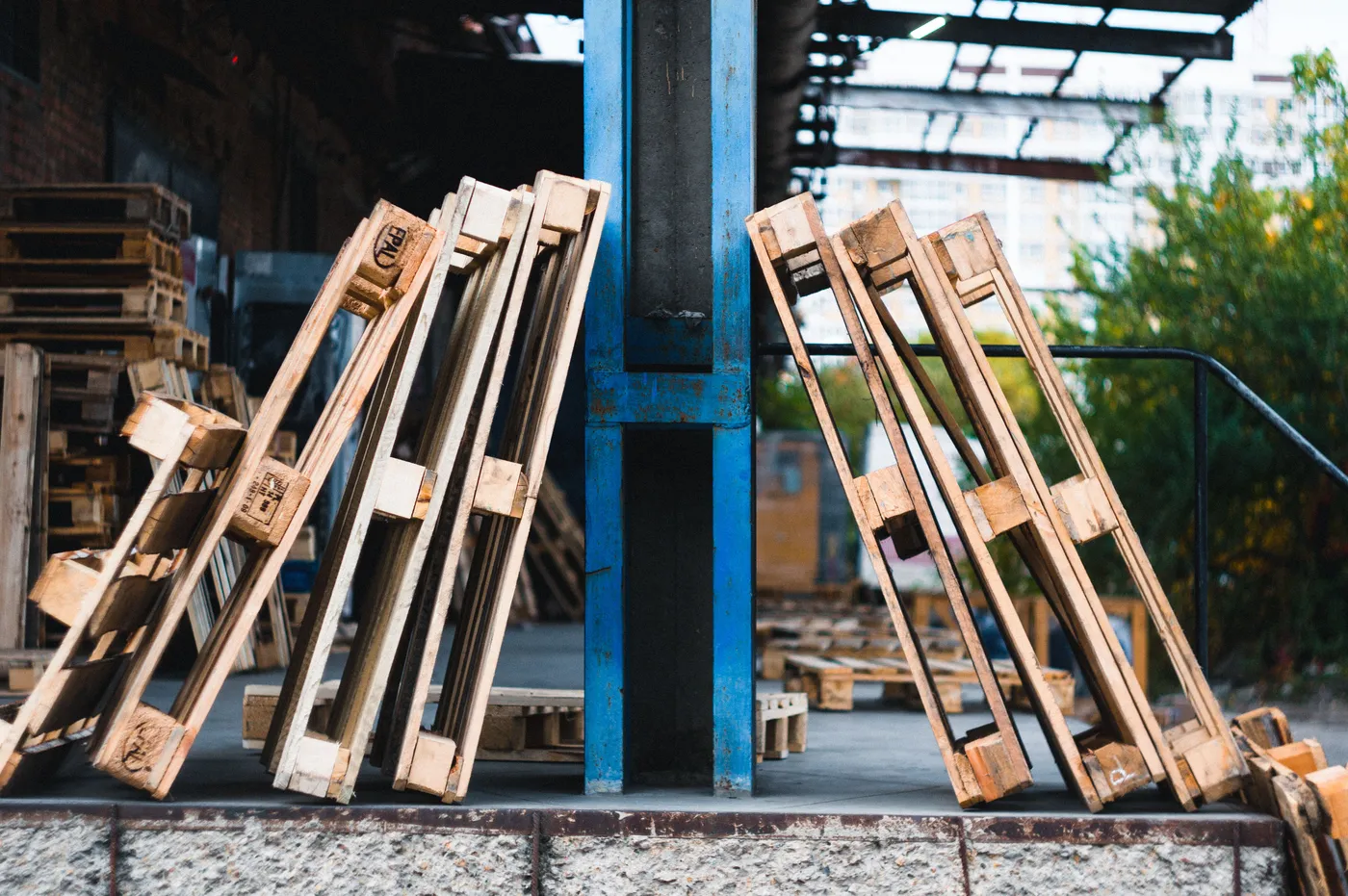 Wooden pallets prepared for storage and transport operations